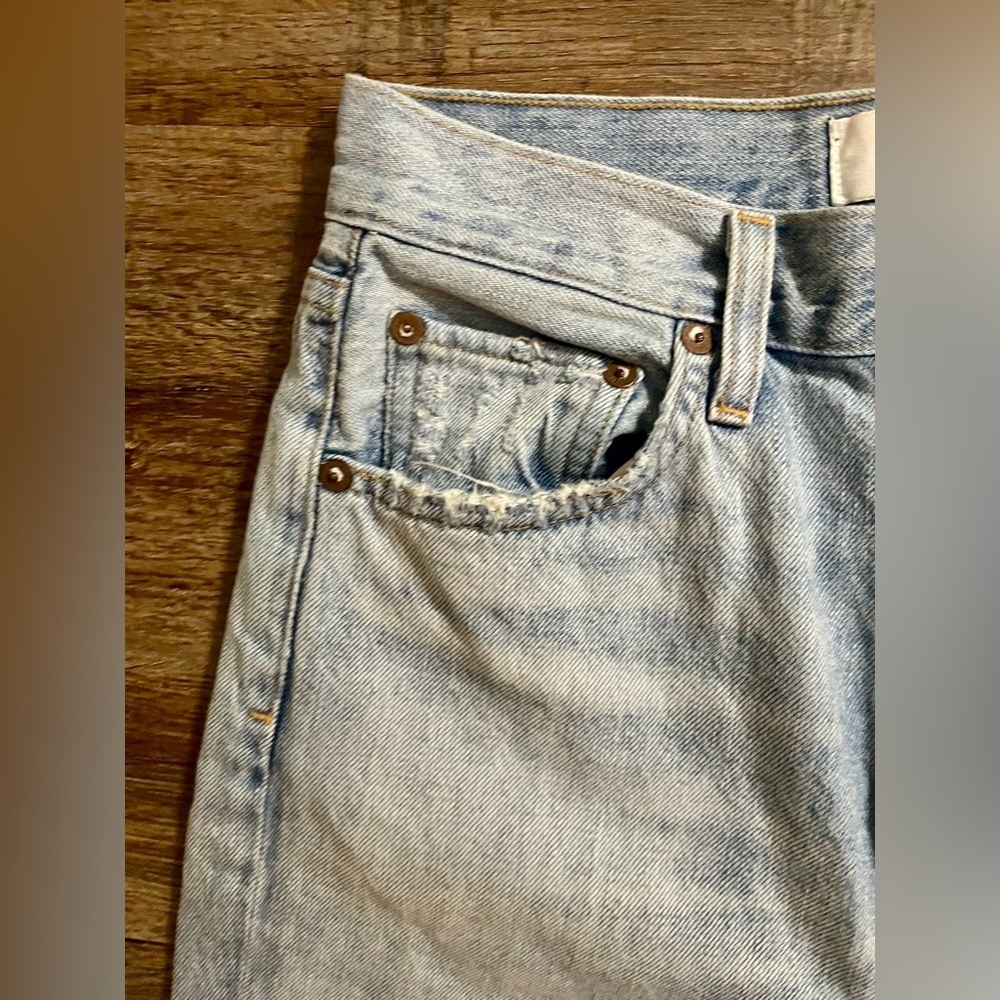 AGOLDE Jeans Women’s 25 Riley High Rise Straight Leg Crop? Denim Blue Distressed - Picture 6 of 10
